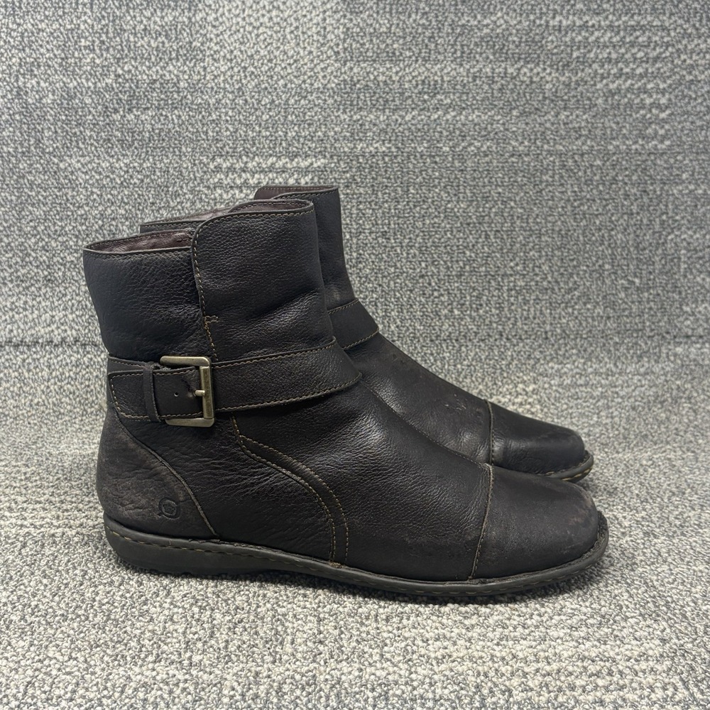 Born Womens 9.5 M Brown Leather Ankle Boots Moto Buckle Strap Side Zip D85423